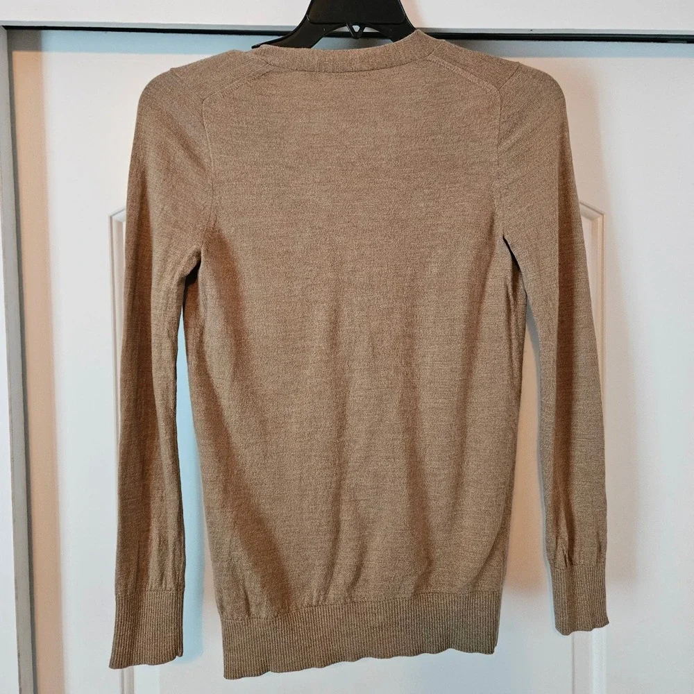 J.Crew Cardigan Womens Small Tan 100% Merino Wool Sweater Preppy Old Money